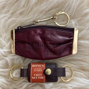 Vintage Burgundy and Gold Key & Card Holder and Extra Key Fob Set